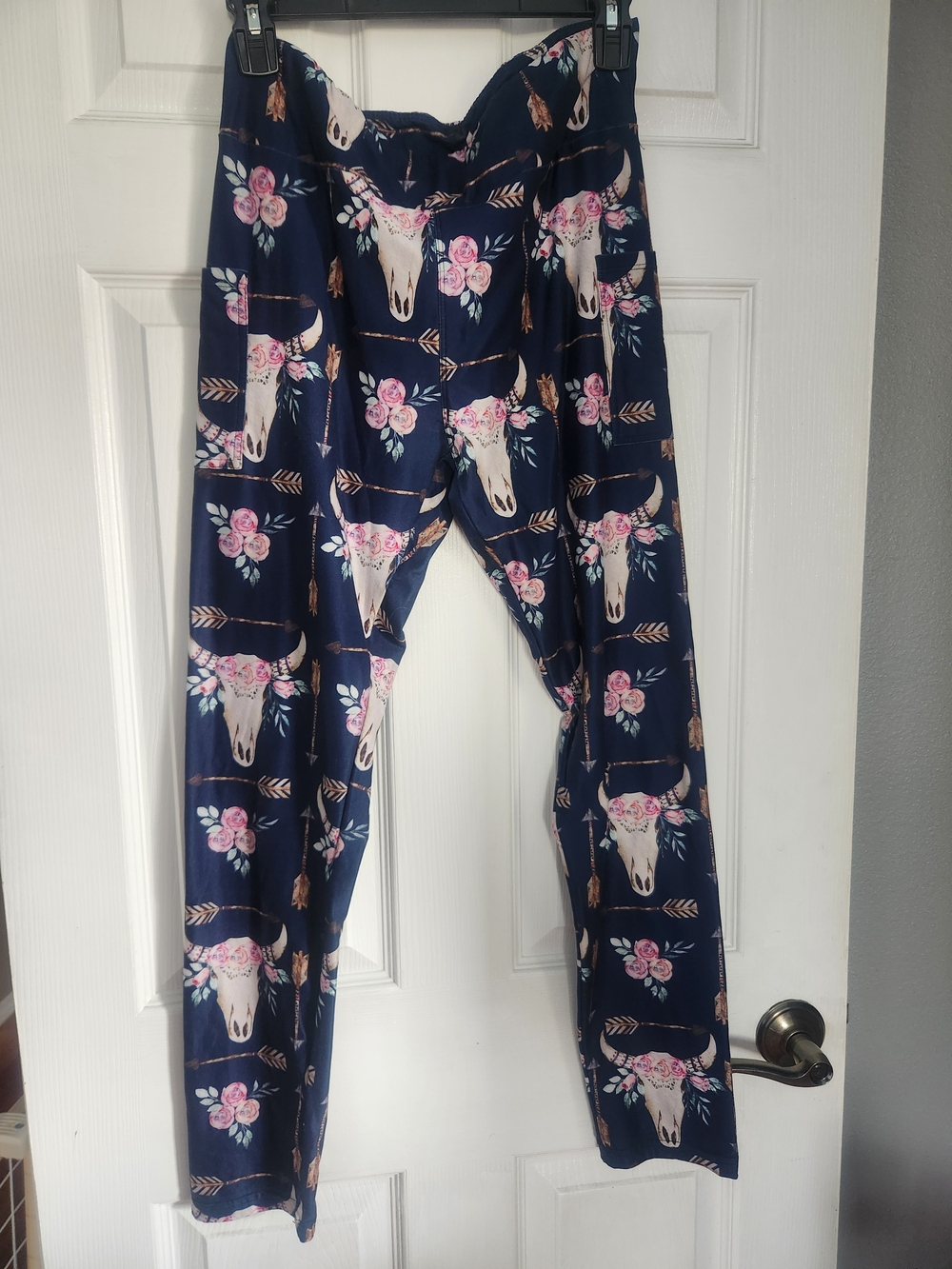 Navy Floral Steer Skull Leggings